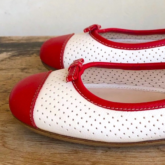PRADA Cute Leather Flats Red Capped Toe Bow ITALY - Picture 11 of 12